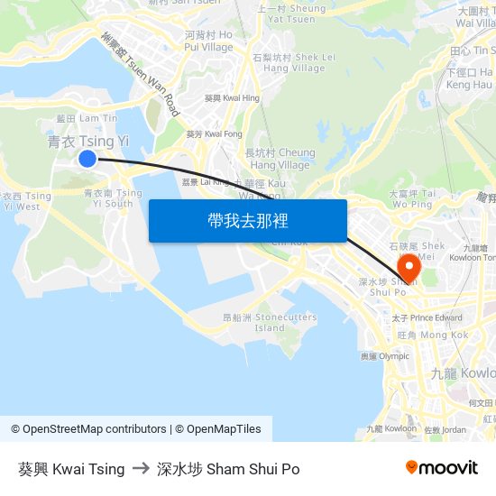 葵興 Kwai Tsing to 深水埗 Sham Shui Po map