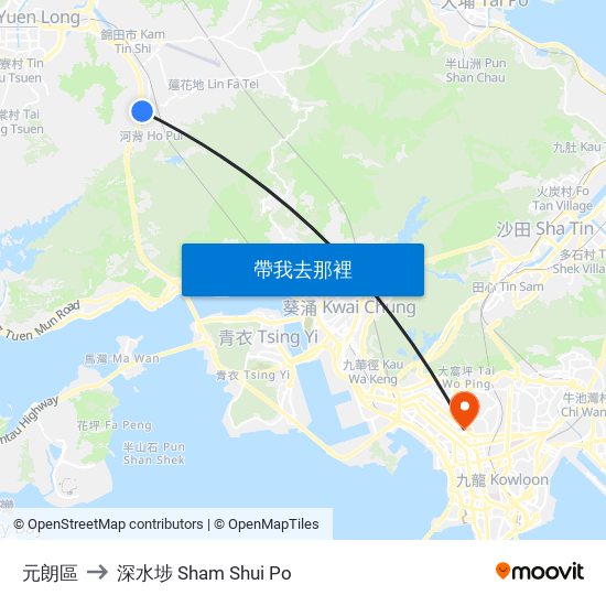 元朗區 to 深水埗 Sham Shui Po map