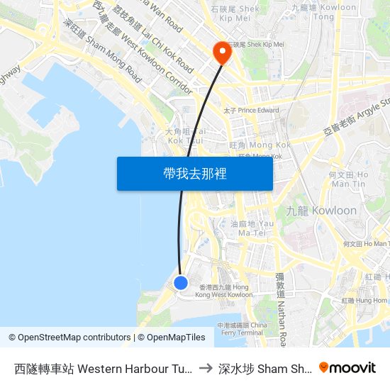 西隧轉車站 Western Harbour Tunnel Bbi to 深水埗 Sham Shui Po map