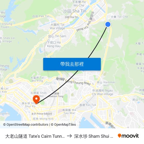 大老山隧道 Tate's Cairn Tunnel to 深水埗 Sham Shui Po map