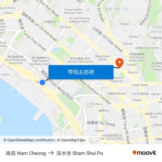 南昌 Nam Cheong to 深水埗 Sham Shui Po map