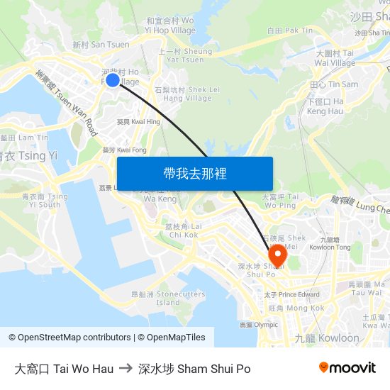 大窩口 Tai Wo Hau to 深水埗 Sham Shui Po map