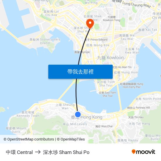 中環 Central to 深水埗 Sham Shui Po map