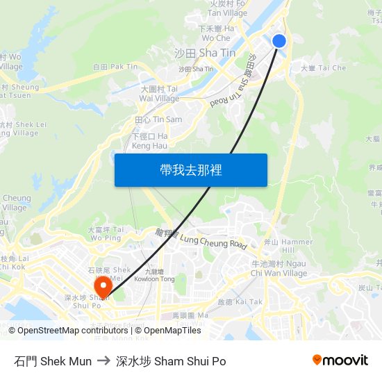 石門 Shek Mun to 深水埗 Sham Shui Po map
