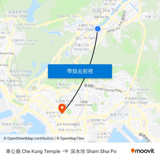 車公廟 Che Kung Temple to 深水埗 Sham Shui Po map