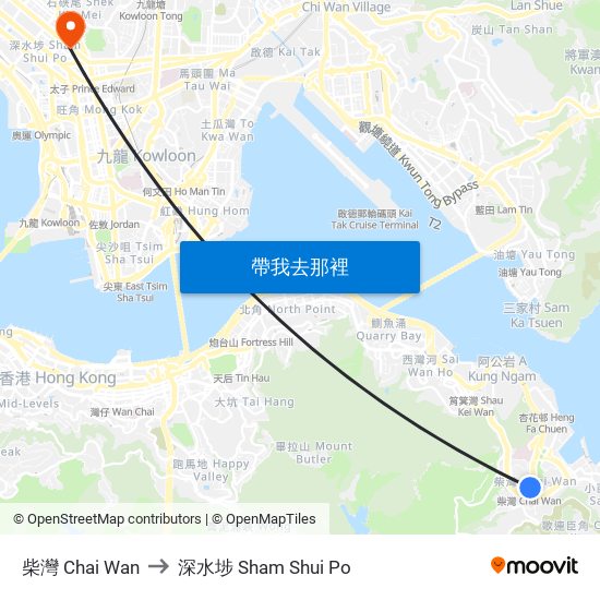柴灣 Chai Wan to 深水埗 Sham Shui Po map