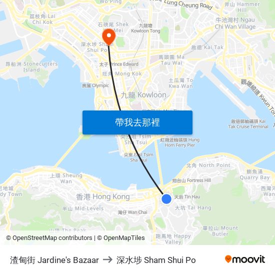 渣甸街 Jardine's Bazaar to 深水埗 Sham Shui Po map