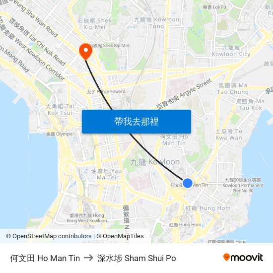 何文田 Ho Man Tin to 深水埗 Sham Shui Po map