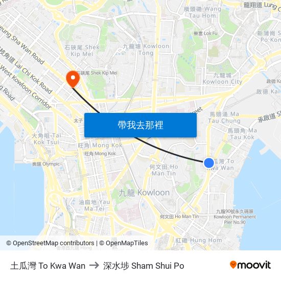 土瓜灣 To Kwa Wan to 深水埗 Sham Shui Po map
