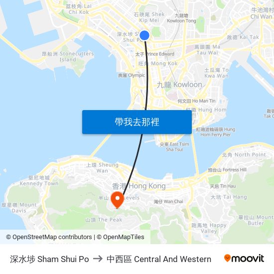 深水埗 Sham Shui Po to 中西區 Central And Western map