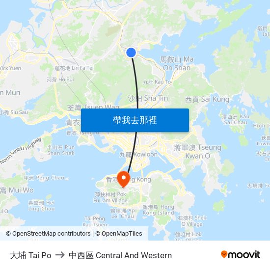 大埔 Tai Po to 中西區 Central And Western map