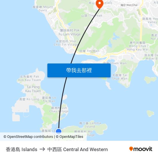 香港島 Islands to 中西區 Central And Western map