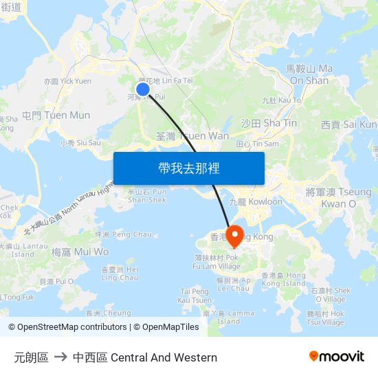 元朗區 to 中西區 Central And Western map