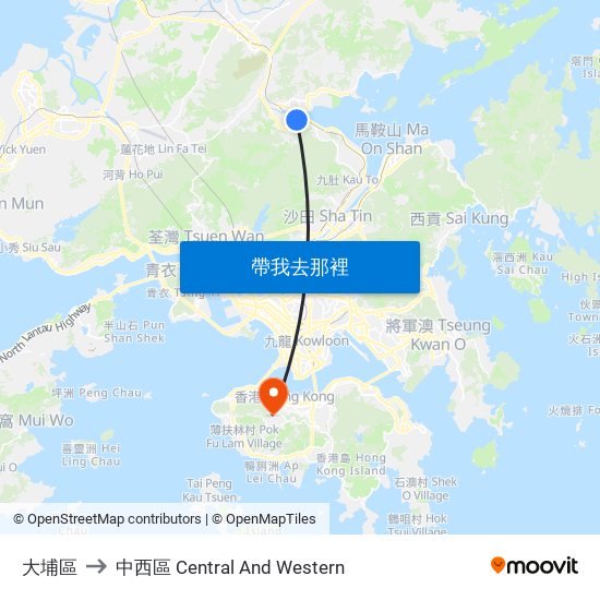 大埔區 to 中西區 Central And Western map
