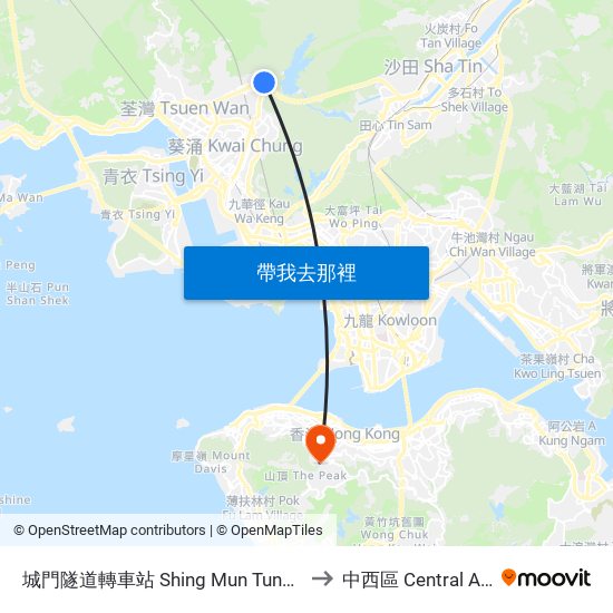 城門隧道轉車站 Shing Mun Tunnels Bus Interchange to 中西區 Central And Western map