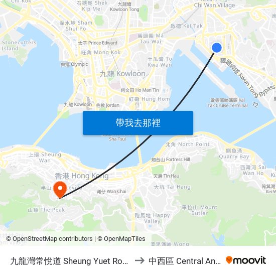 九龍灣常悅道 Sheung Yuet Road Kowloon Bay to 中西區 Central And Western map