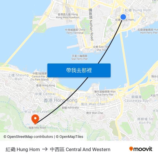 紅磡 Hung Hom to 中西區 Central And Western map