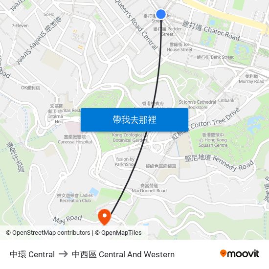 中環 Central to 中西區 Central And Western map