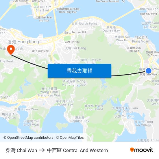 柴灣 Chai Wan to 中西區 Central And Western map