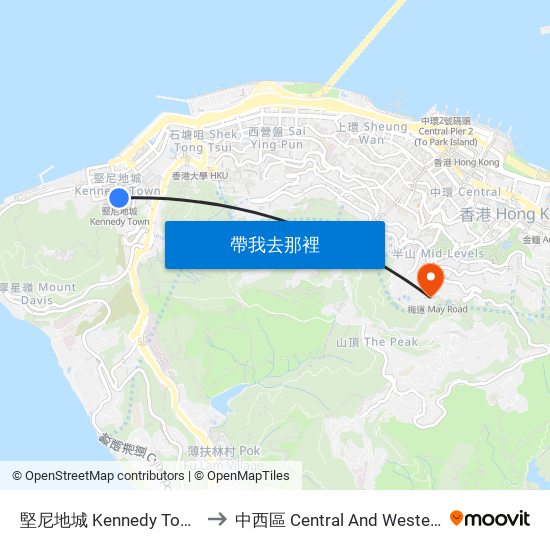 堅尼地城 Kennedy Town to 中西區 Central And Western map