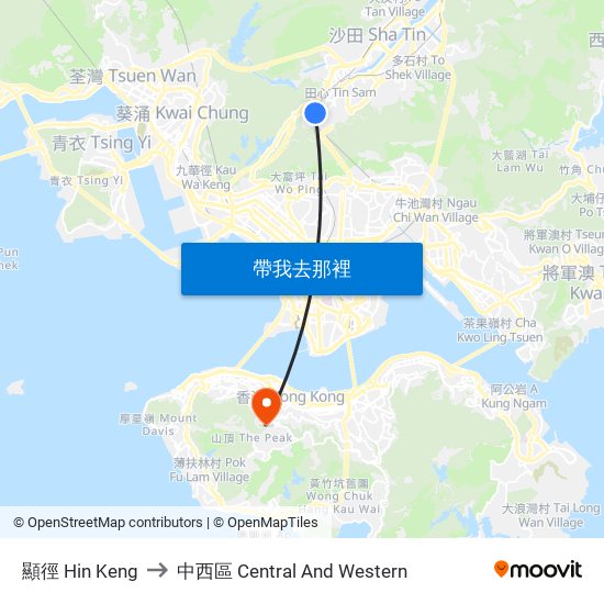 顯徑 Hin Keng to 中西區 Central And Western map