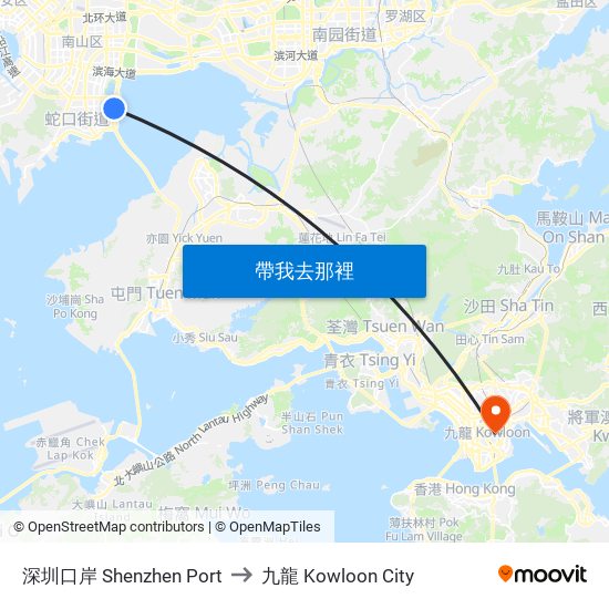 深圳口岸 Shenzhen Port to 九龍 Kowloon City map