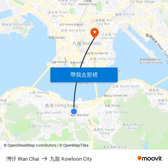 灣仔 Wan Chai to 九龍 Kowloon City map