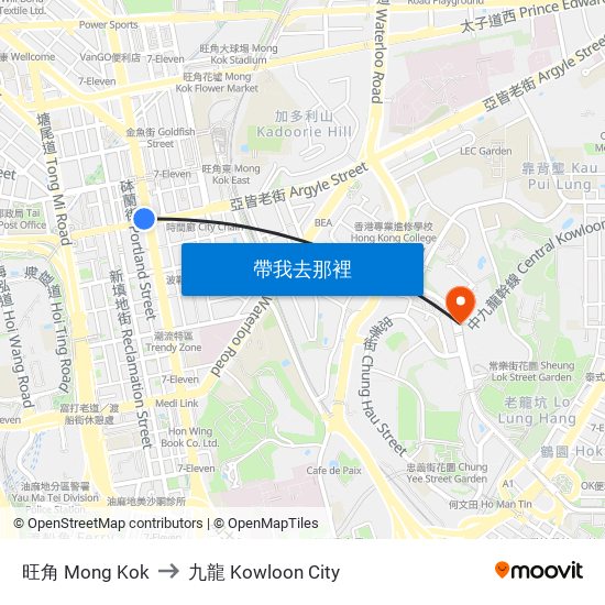 旺角 Mong Kok to 九龍 Kowloon City map