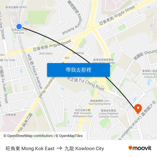 旺角東 Mong Kok East to 九龍 Kowloon City map
