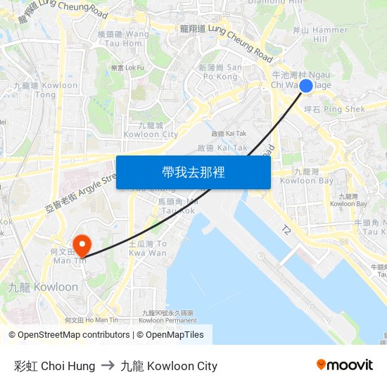 彩虹 Choi Hung to 九龍 Kowloon City map