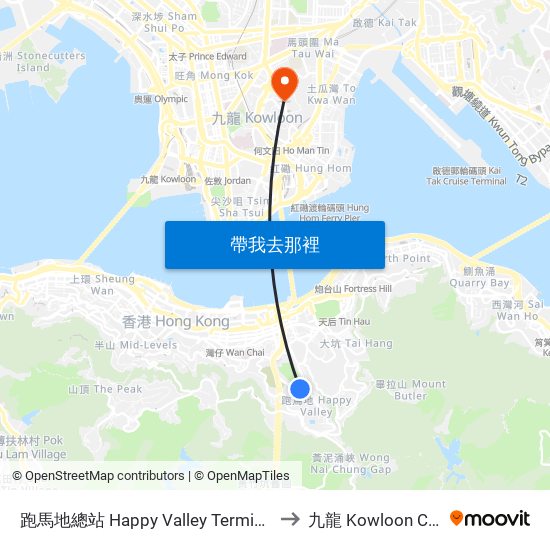 跑馬地總站 Happy Valley Terminus to 九龍 Kowloon City map