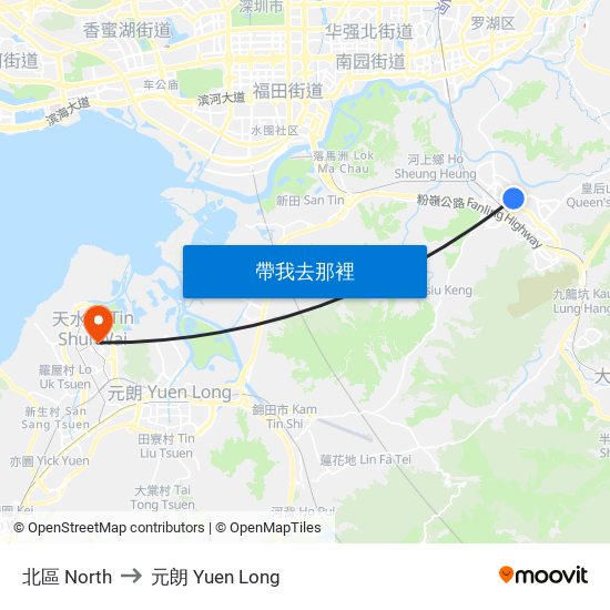 北區 North to 元朗 Yuen Long map