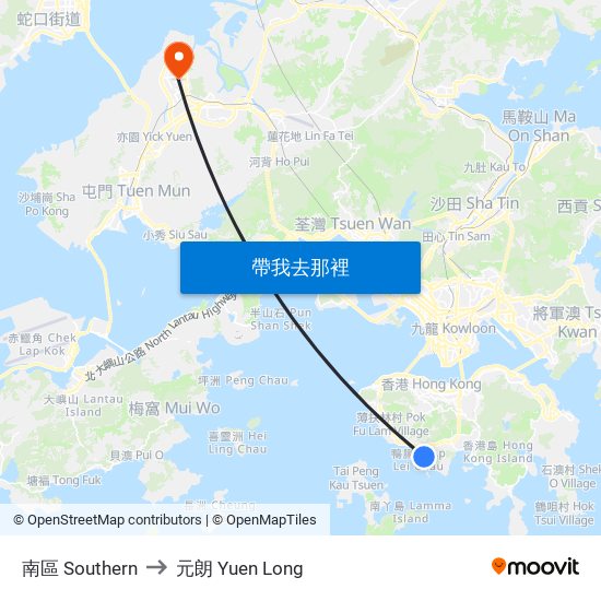 南區 Southern to 元朗 Yuen Long map