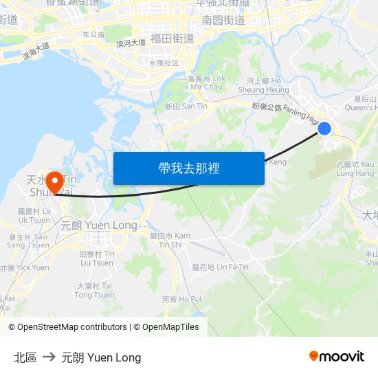 北區 to 元朗 Yuen Long map