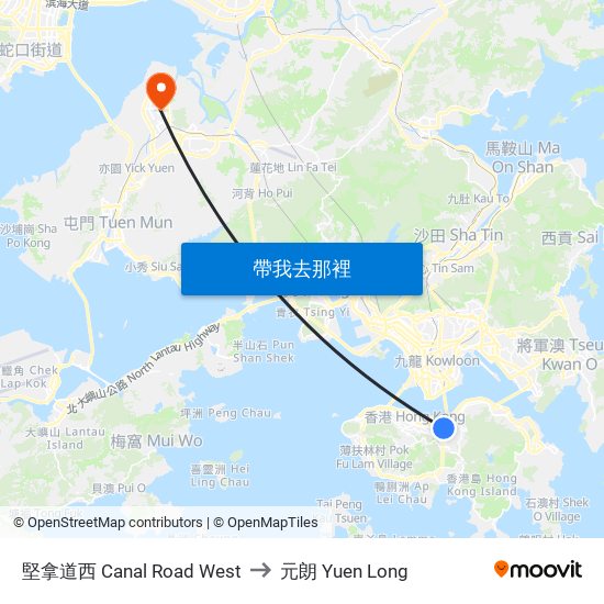 堅拿道西 Canal Road West to 元朗 Yuen Long map