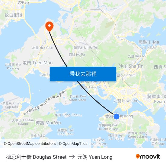 德忌利士街 Douglas Street to 元朗 Yuen Long map