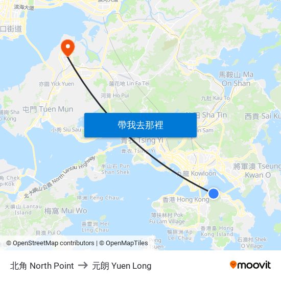 北角 North Point to 元朗 Yuen Long map