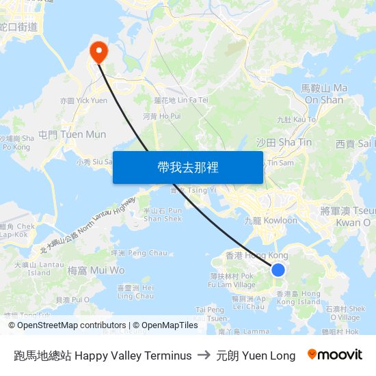 跑馬地總站 Happy Valley Terminus to 元朗 Yuen Long map
