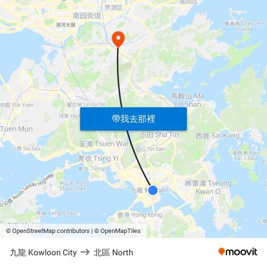 九龍 Kowloon City to 北區 North map