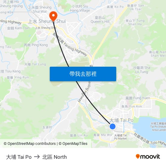 大埔 Tai Po to 北區 North map
