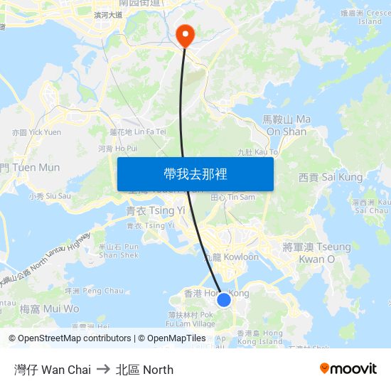 灣仔 Wan Chai to 北區 North map