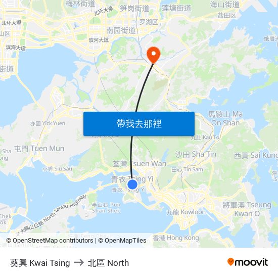 葵興 Kwai Tsing to 北區 North map