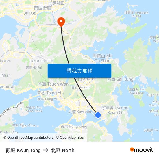 觀塘 Kwun Tong to 北區 North map