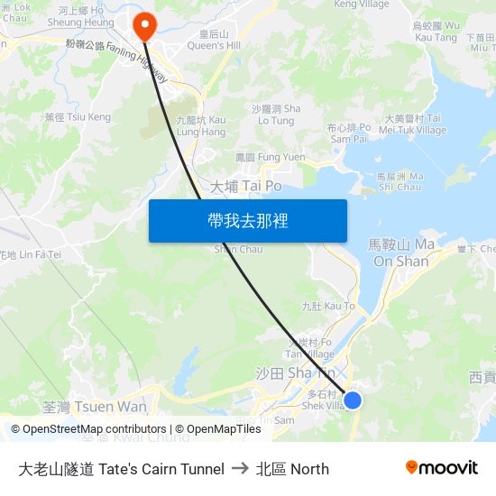 大老山隧道 Tate's Cairn Tunnel to 北區 North map