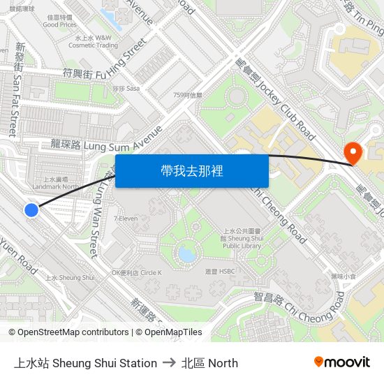 上水站 Sheung Shui Station to 北區 North map