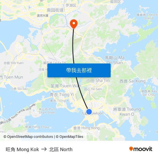 旺角 Mong Kok to 北區 North map