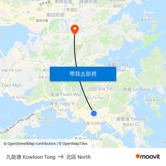 九龍塘 Kowloon Tong to 北區 North map