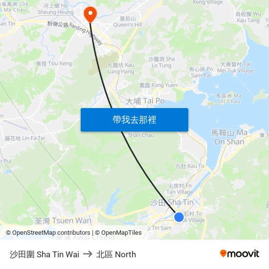 沙田圍 Sha Tin Wai to 北區 North map