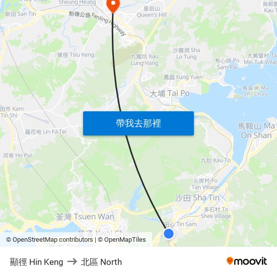 顯徑 Hin Keng to 北區 North map
