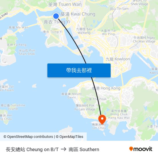 長安總站 Cheung on B/T to 南區 Southern map